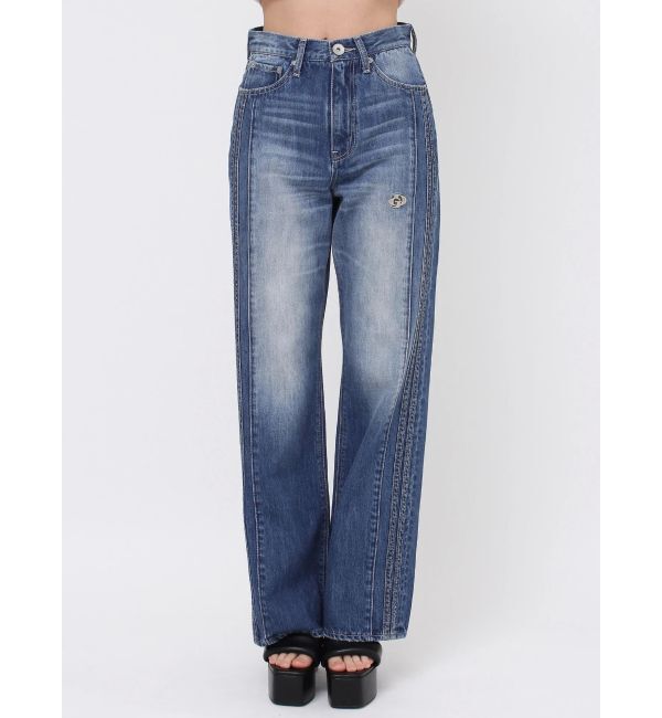 GYDA「ハイウエストGD SIDE 2ラインストレートワイドデニムパンツ」|デニム|