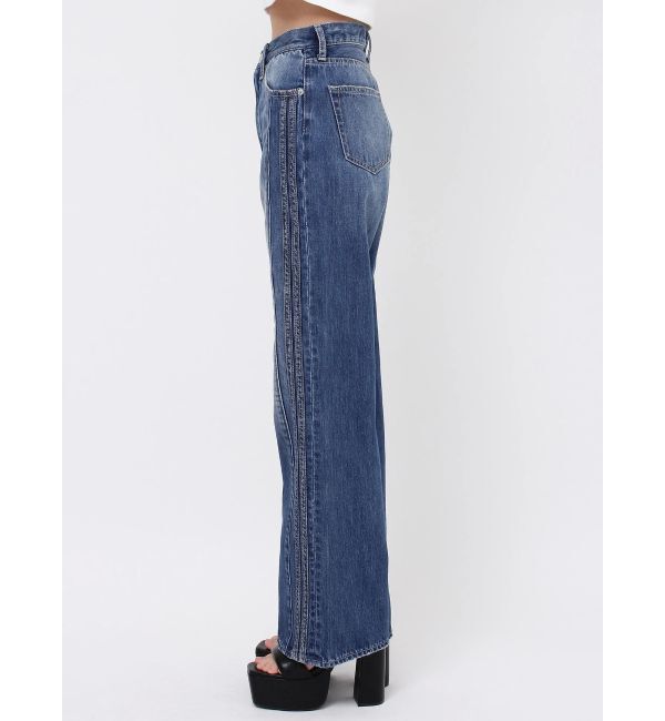GYDA「ハイウエストGD SIDE 2ラインストレートワイドデニムパンツ」|デニム|