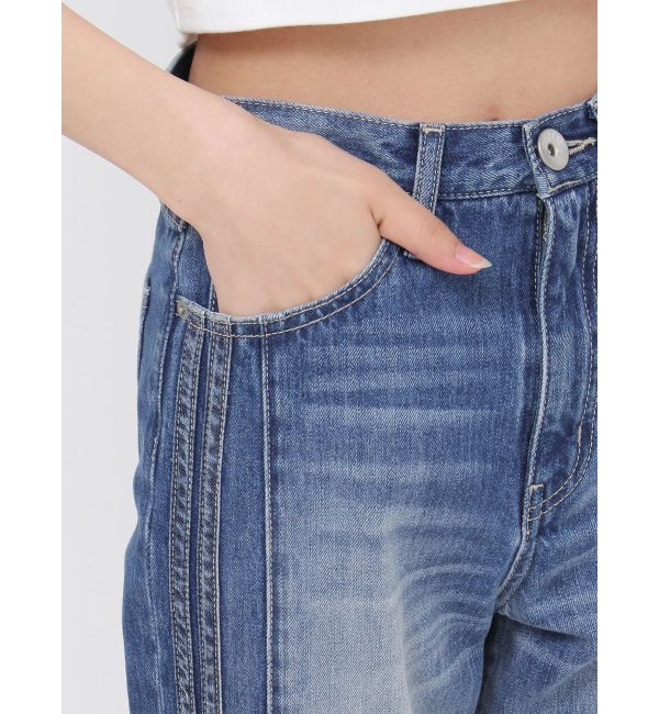 GYDA「ハイウエストGD SIDE 2ラインストレートワイドデニムパンツ」|デニム|