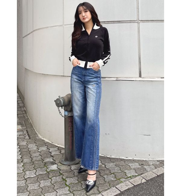 GYDA「ハイウエストGD SIDE 2ラインストレートワイドデニムパンツ」|デニム|
