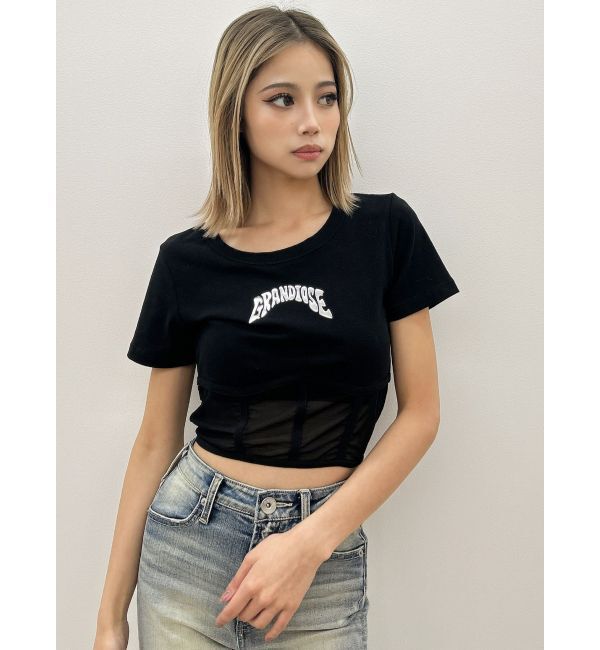 GYDA「GRANDIOSEコルセットデザインTシャツ」|Tシャツ・カットソー|ブラック