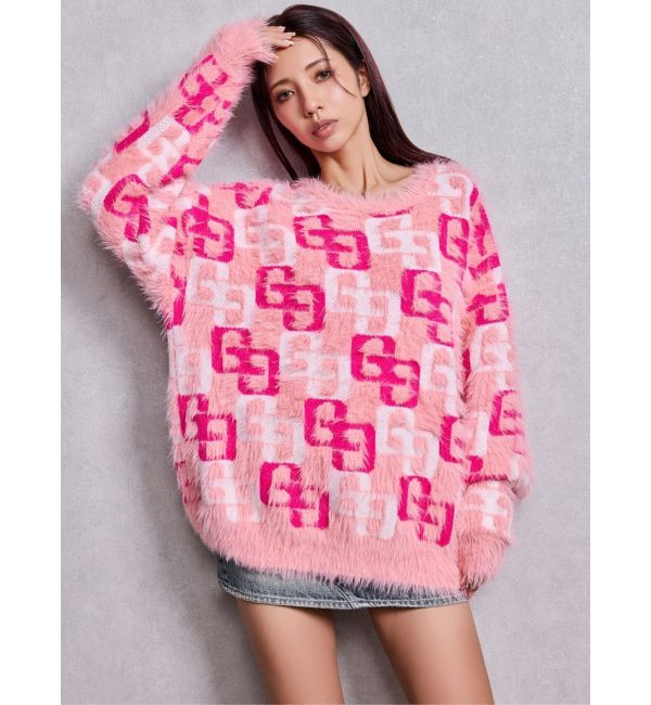 GYDA「GG PATTERN MIXシャギーニットトップス」|ニット・セーター|ピンク