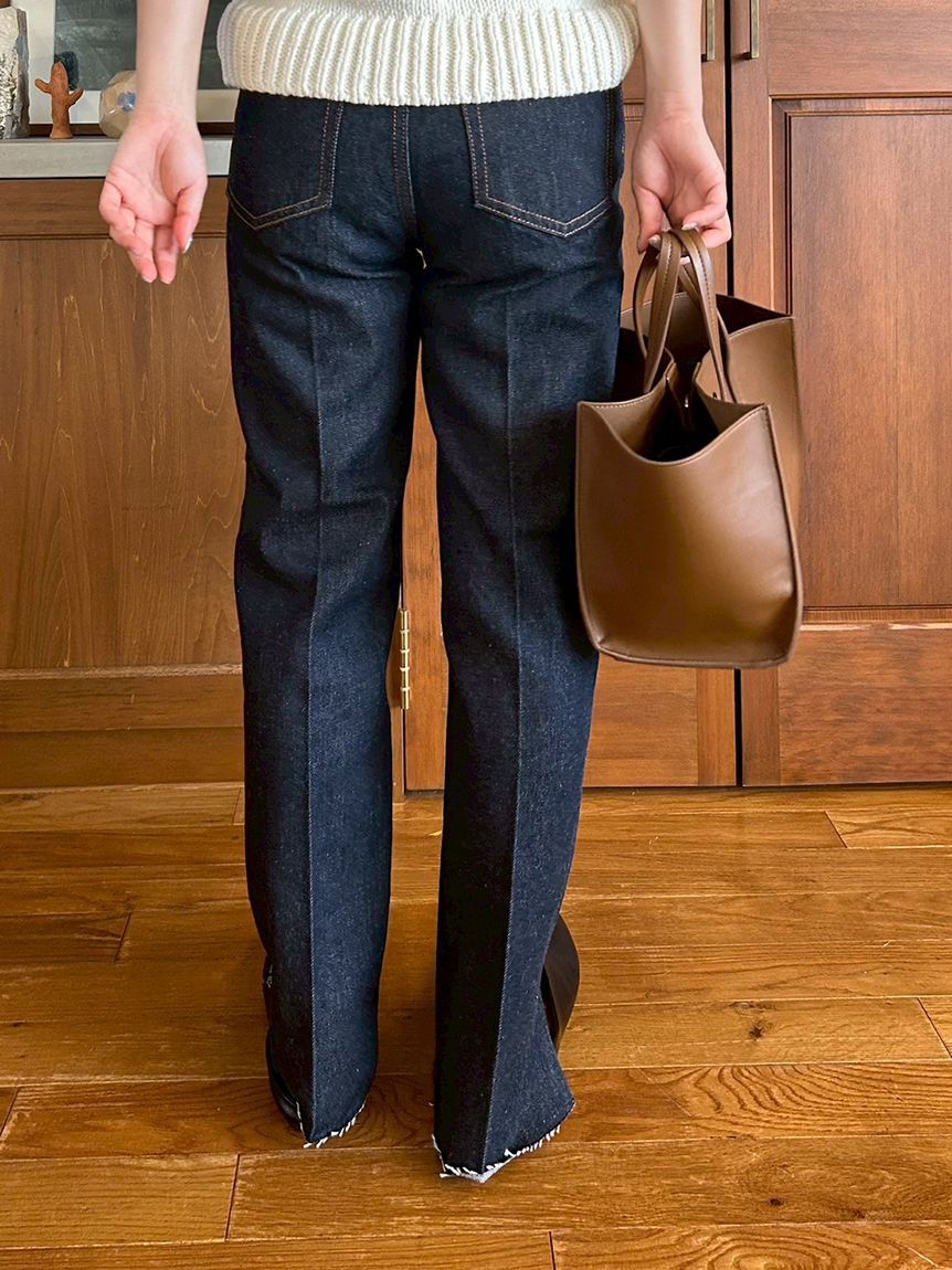 Mila Owen「裾段差テーパードデニムパンツ」|デニム|