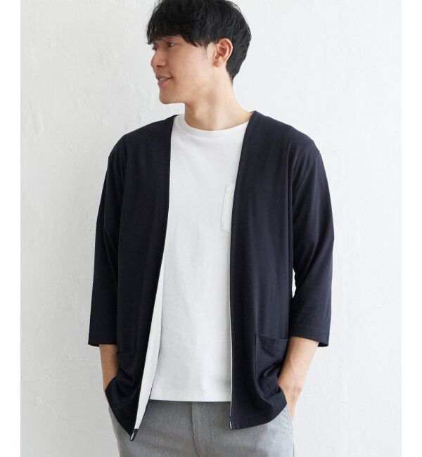 ikka「7分バイカラーボタンレスカーディガン」|カーディガン|