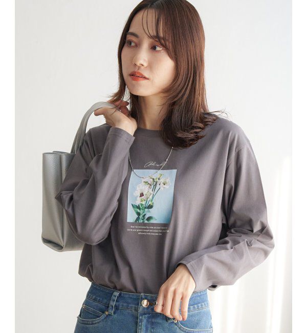 ikka「ロゴフォトプリントロンT」|Tシャツ・カットソー|チャコール