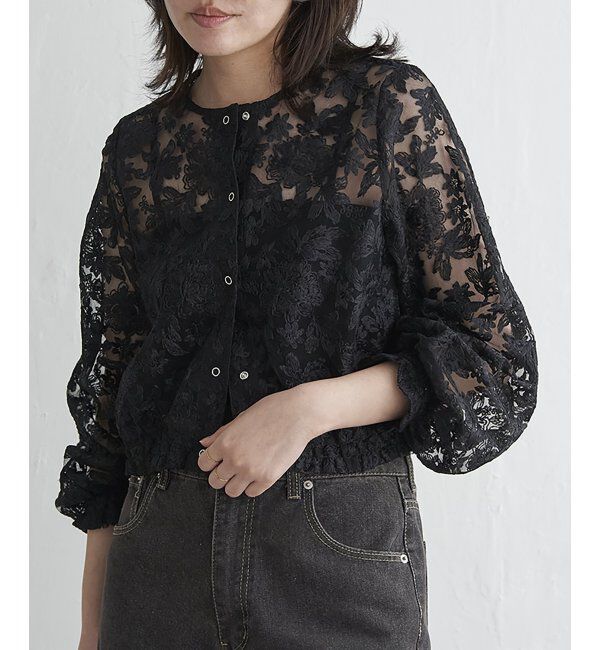 VENCE share style「オーガンジー刺繍レースブルゾン」|ブルゾン・スタジャン|ブラック