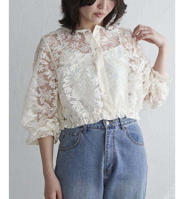 VENCE share style「オーガンジー刺繍レースブルゾン」|ブルゾン・スタジャン|アイボリー