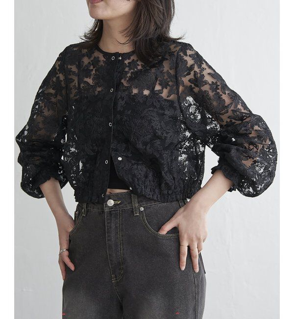 VENCE share style「オーガンジー刺繍レースブルゾン」|ブルゾン・スタジャン|