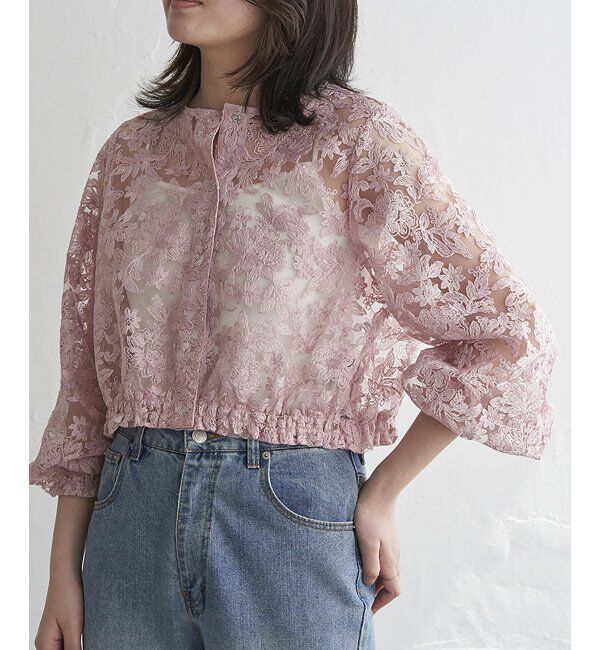 VENCE share style「オーガンジー刺繍レースブルゾン」|ブルゾン・スタジャン|