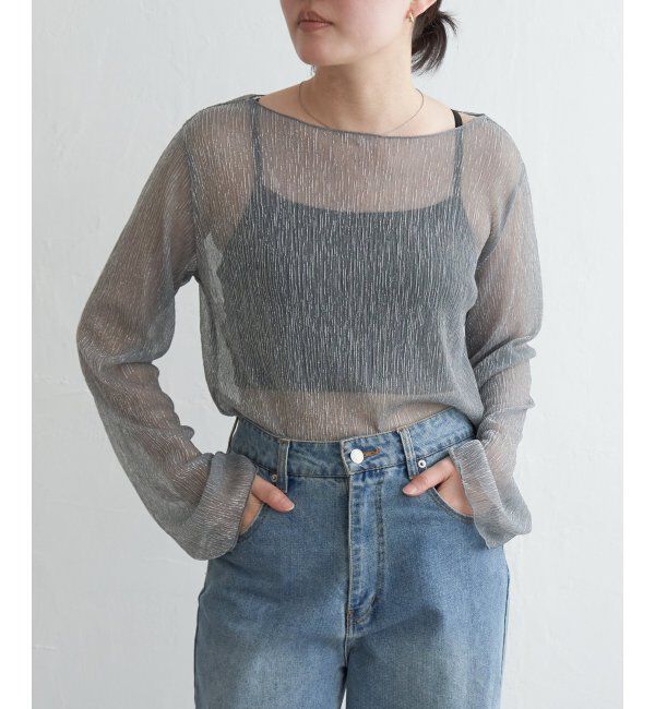 VENCE share style「ラメプリーツボートネックプルオーバー」|Tシャツ・カットソー|グレー