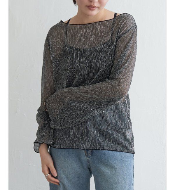VENCE share style「ラメプリーツボートネックプルオーバー」|Tシャツ・カットソー|ブラック