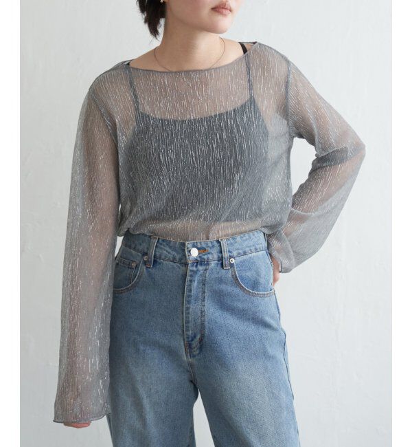 VENCE share style「ラメプリーツボートネックプルオーバー」|Tシャツ・カットソー|