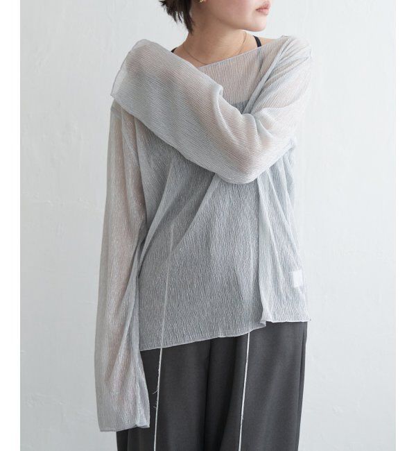 VENCE share style「ラメプリーツボートネックプルオーバー」|Tシャツ・カットソー|アイボリー