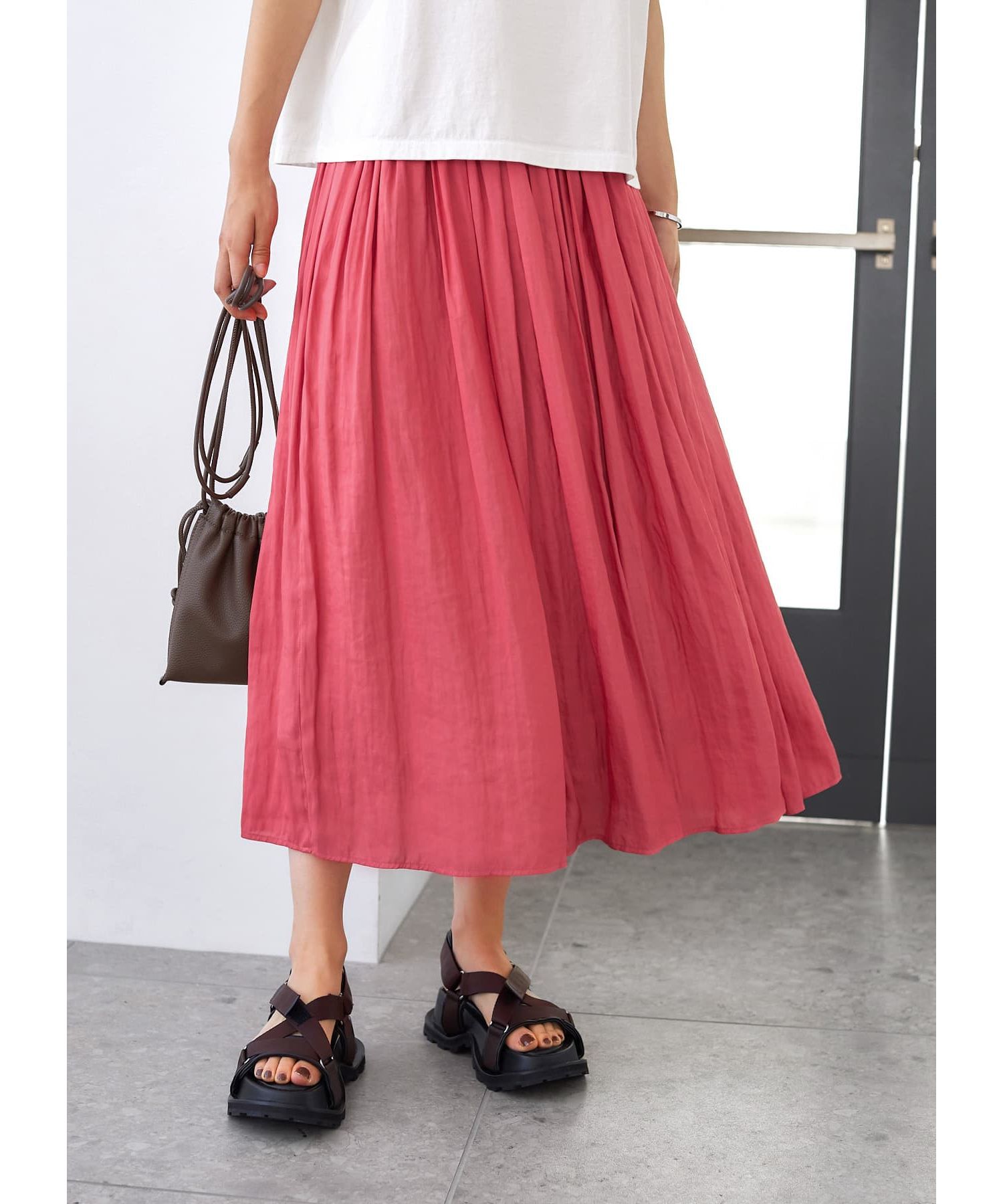 STYLE DELI「【Made in JAPAN】ヴィンテージサテンギャザーロングスカートC／85cm丈」|スカート|ピンク