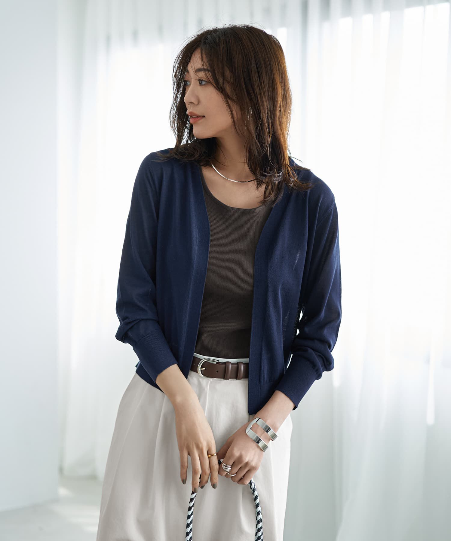 STYLE DELI「【ウエスト丈】シアーサマーカーディガンC」|カーディガン|ネイビー