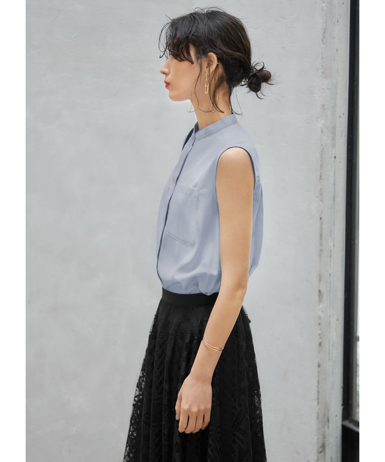 STYLE DELI「しなやかなノースリーブ比翼シャツブラウス」|シャツ・ブラウス|