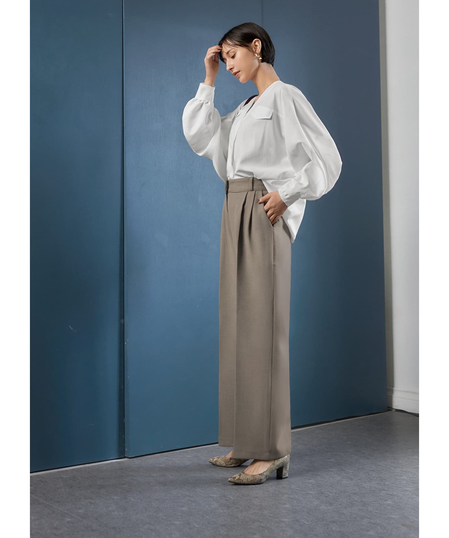 STYLE DELI「表面凹凸織りワイドパンツ」|スラックス|