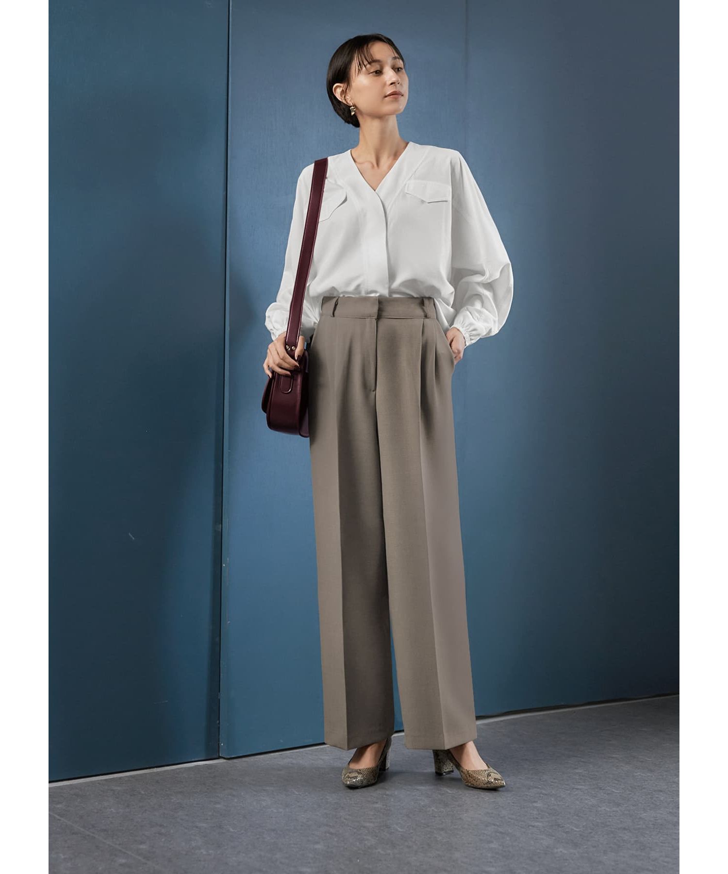 STYLE DELI「表面凹凸織りワイドパンツ」|スラックス|