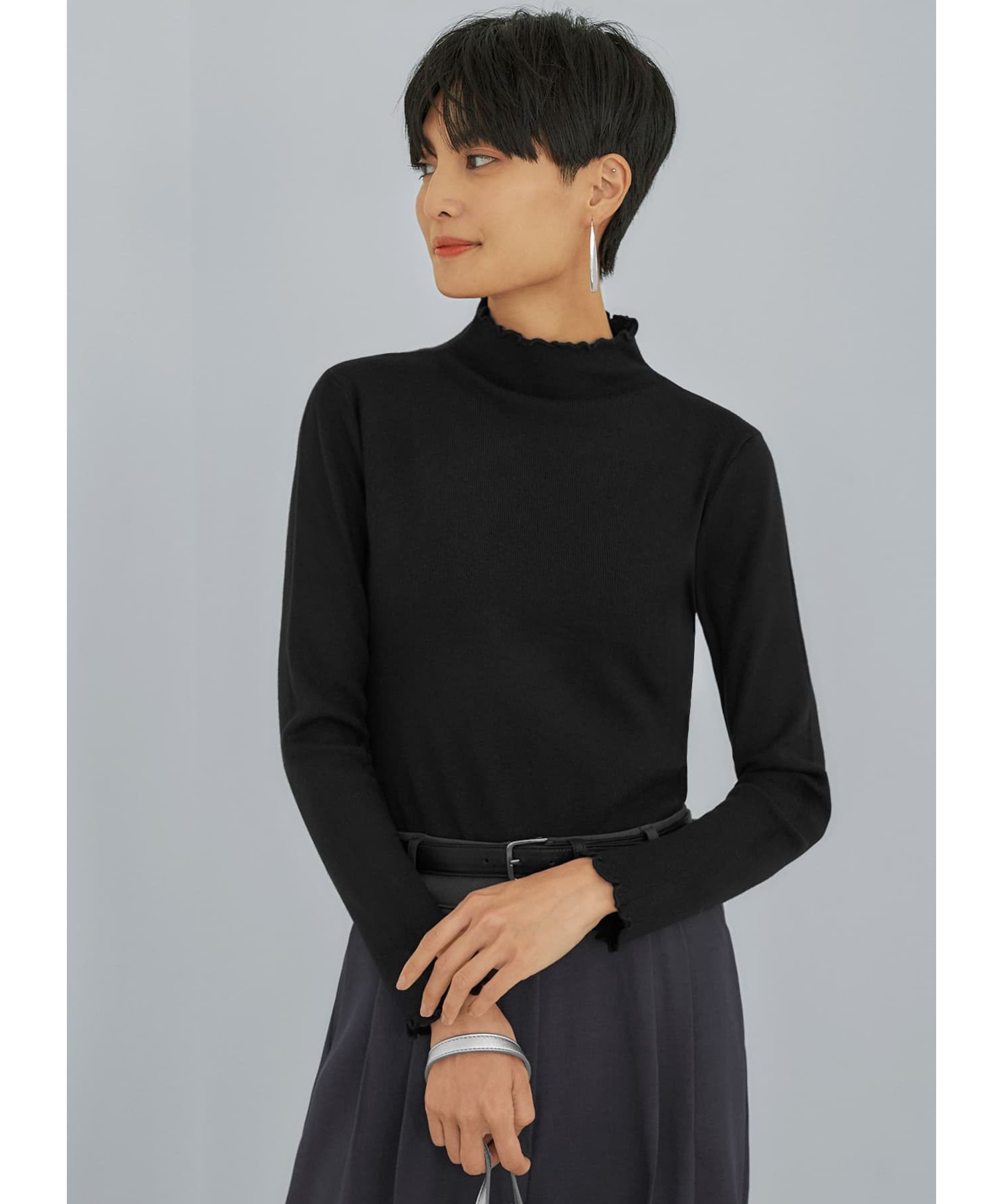 STYLE DELI「端っこメロウなめらかトップス」|ニット・セーター|ブラック