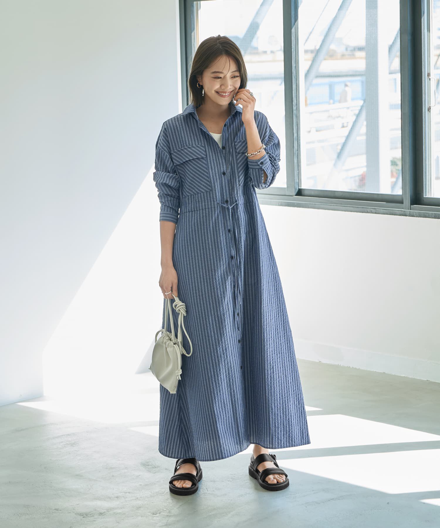 STYLE DELI「【LUXE】交互ストライプ柄シャツワンピース」|ワンピース|