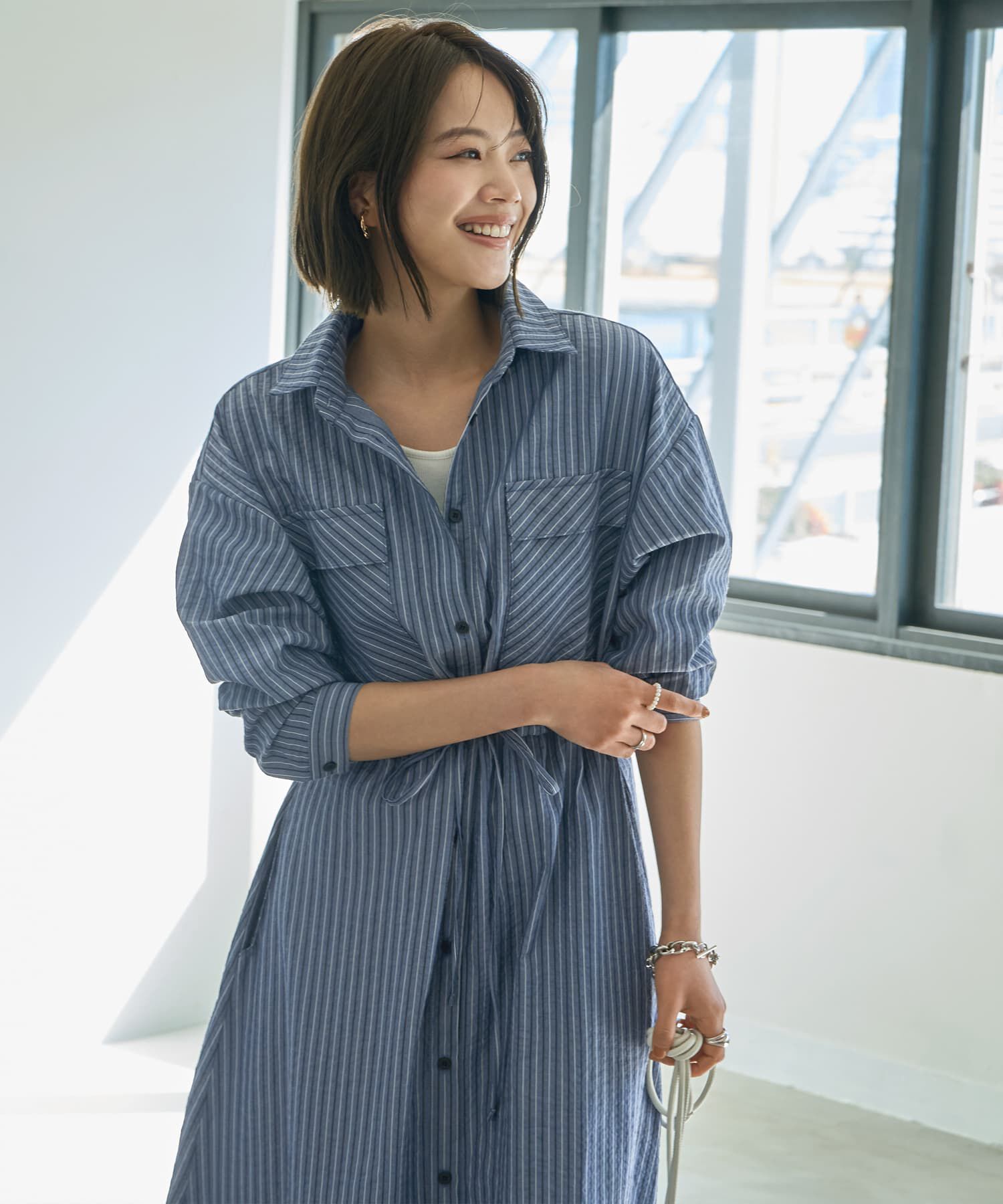 STYLE DELI「【LUXE】交互ストライプ柄シャツワンピース」|ワンピース|