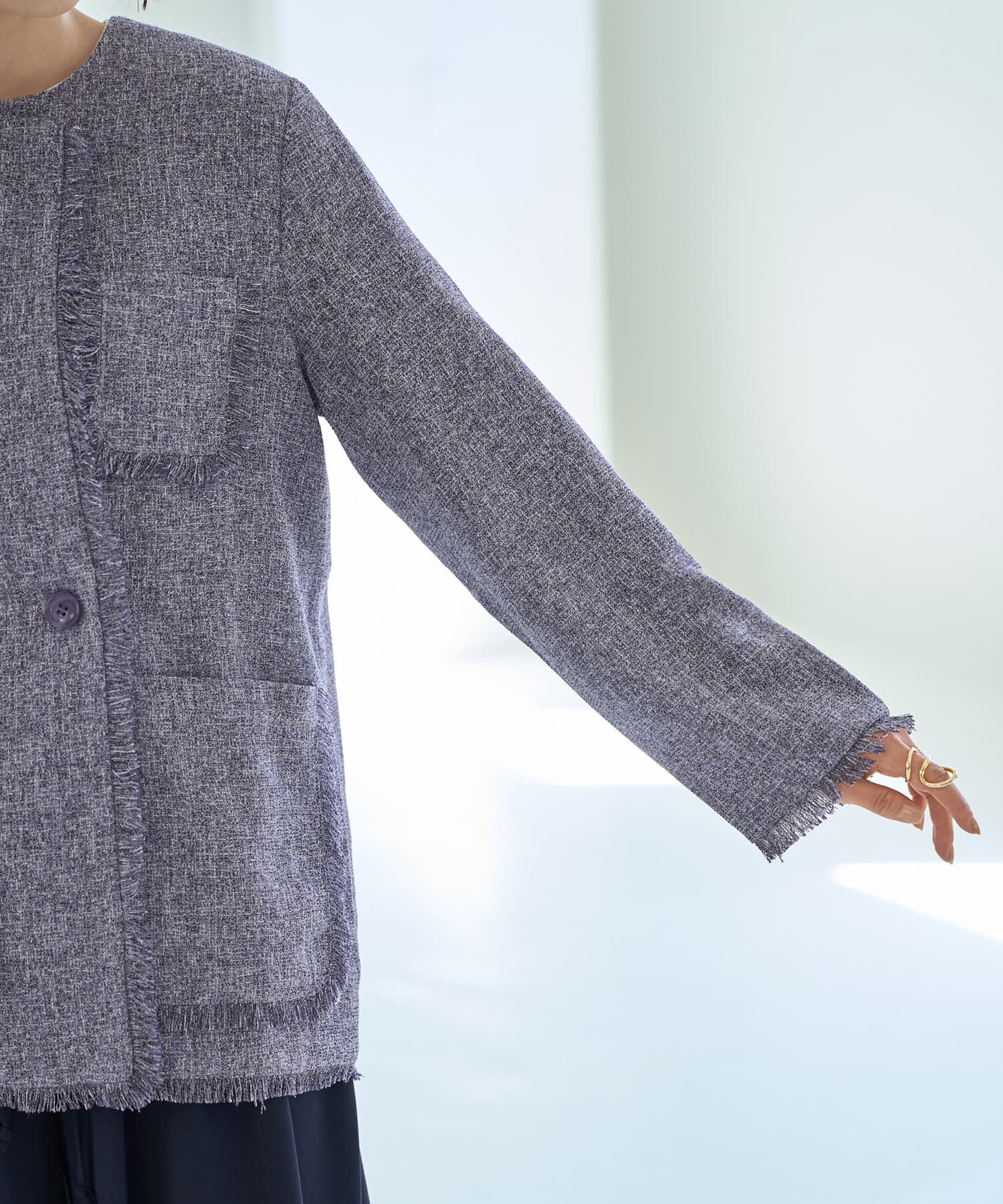 STYLE DELI「サマーツイードポケットジャケット」|ノーカラージャケット|