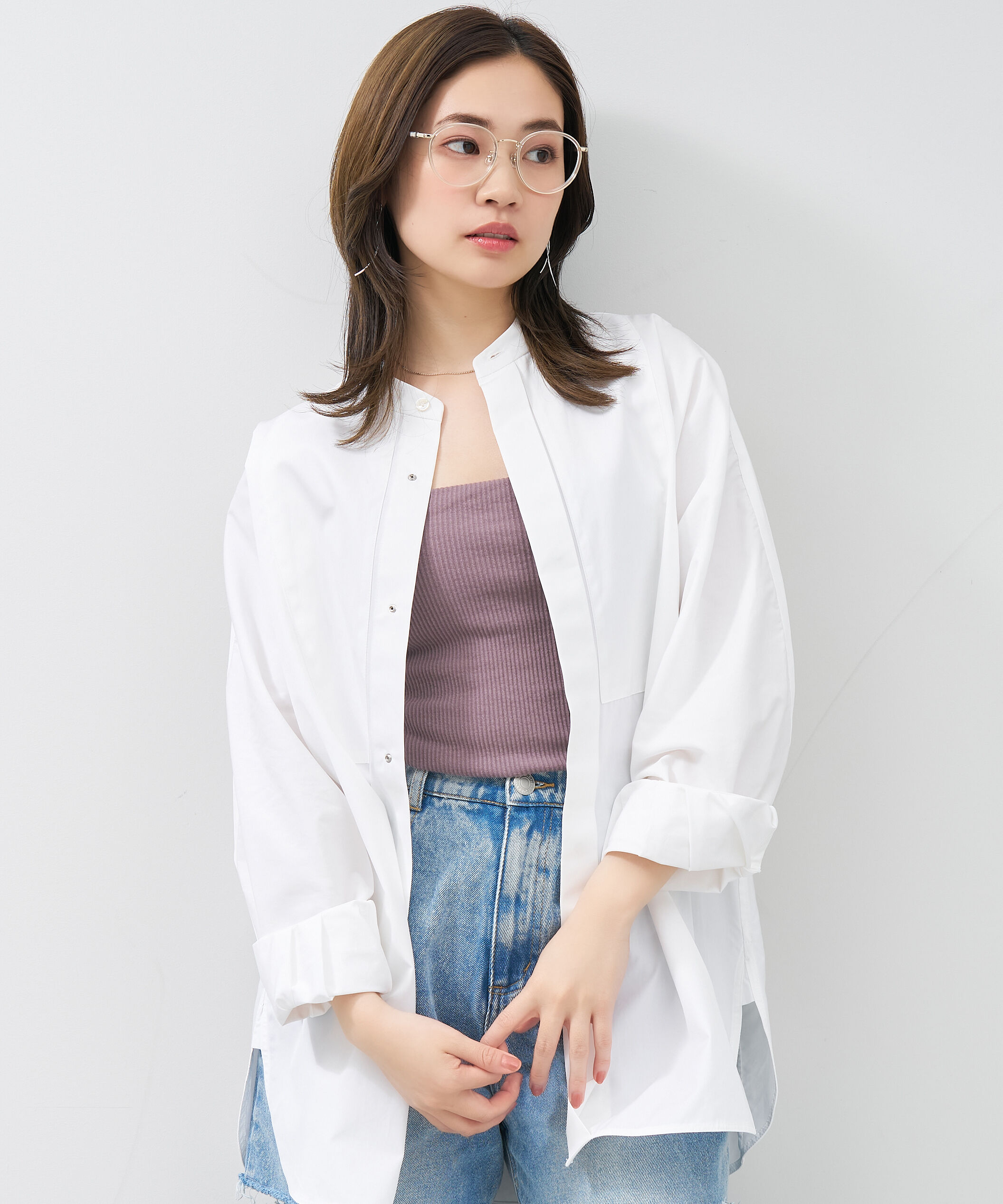  「[中顔面短縮みえメガネ]ボストン型 メガネ｜大きめサイズ 小顔効果 メタルフレーム レンズ交換券付」|メガネ|クリア