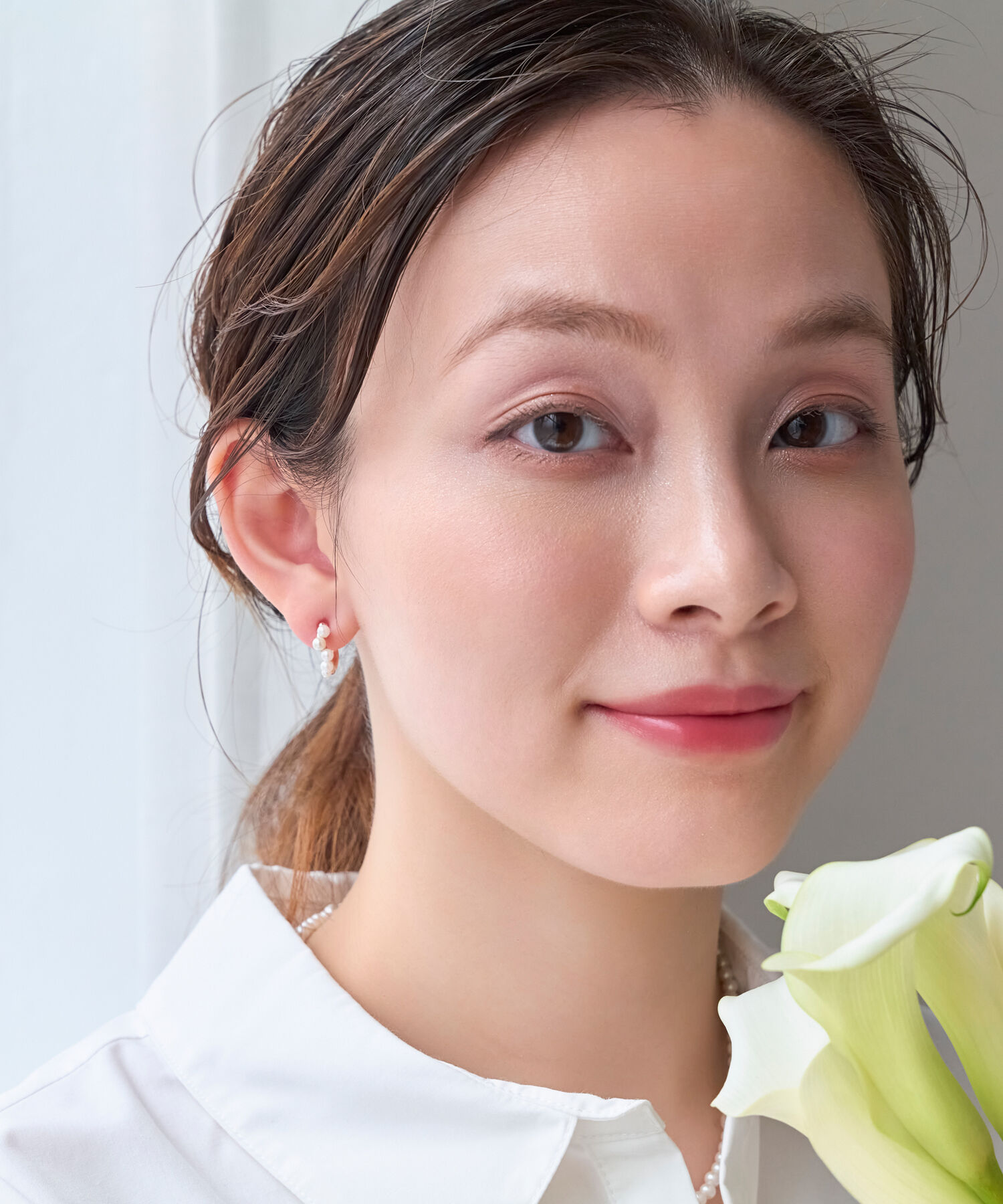 Phoebe「【金属アレルギー対応】メテオパールフープセラミックピアス　シャンパンゴールド」|ピアス|