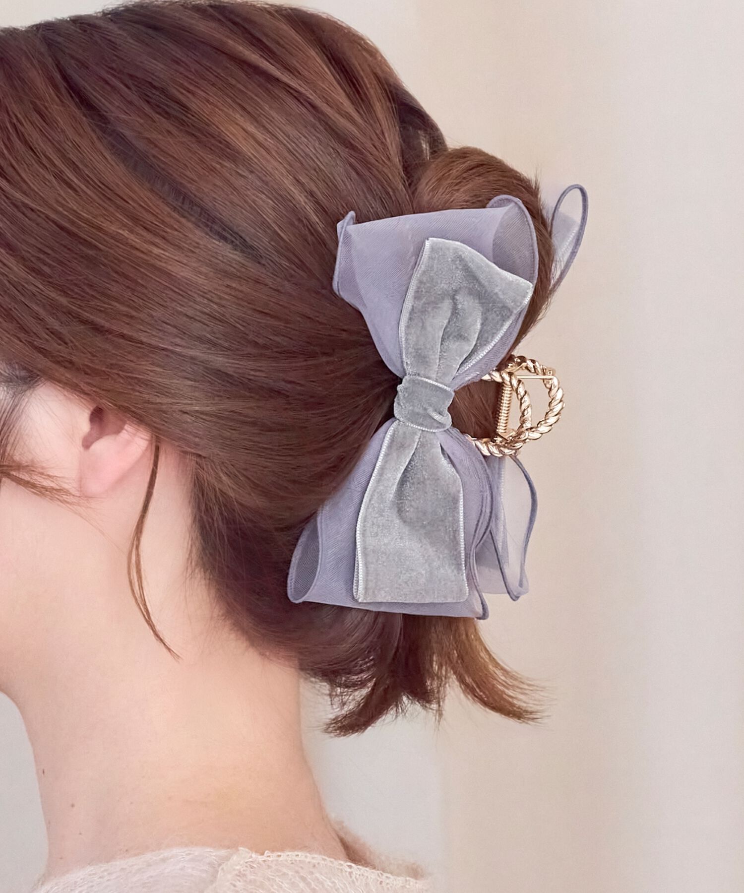 Phoebe「ボリュームベロアリボンバンスクリップ」|その他|グレー