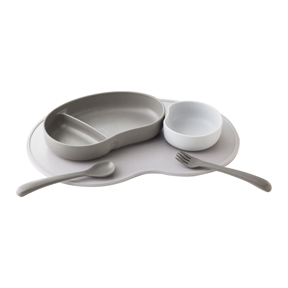 BACKYARD FAMILY「SUCSUC スクスク ベビー 食器 セット スプーン フォーク ボウル トレイ 通販 4点」|食器・キッチングッズ|グレー1