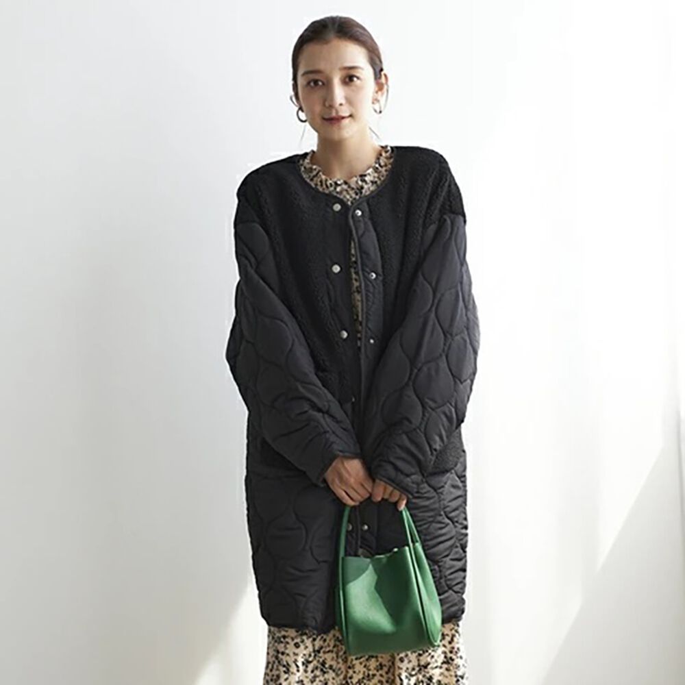 BACKYARD FAMILY「キルティングコート レディース 通販 ノーカラーコート ロングコート ノーカラージャケット 上着」|その他|ブラック1