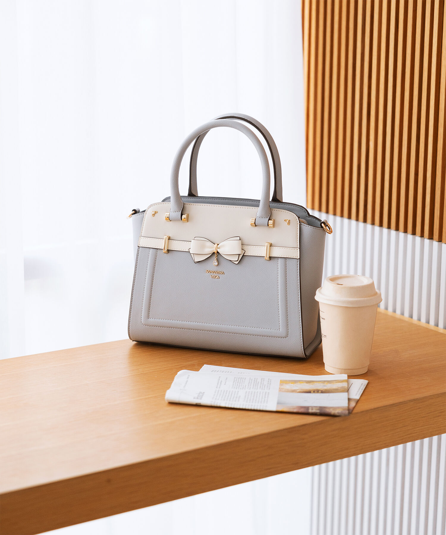 Samantha Vega「バイカラーアクセントリボントートバッグ」|ハンドバッグ|