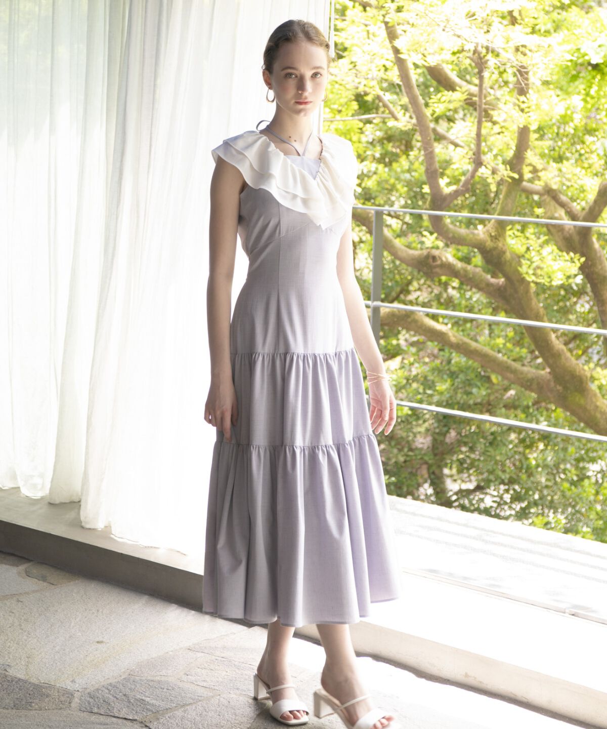 アンドクチュール「配色フリル襟ティアードワンピース」|ワンピース|