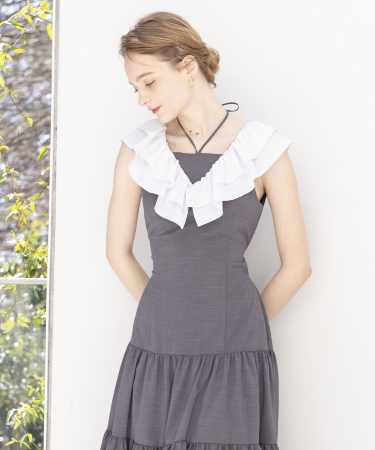 アンドクチュール「配色フリル襟ティアードワンピース」|ワンピース|