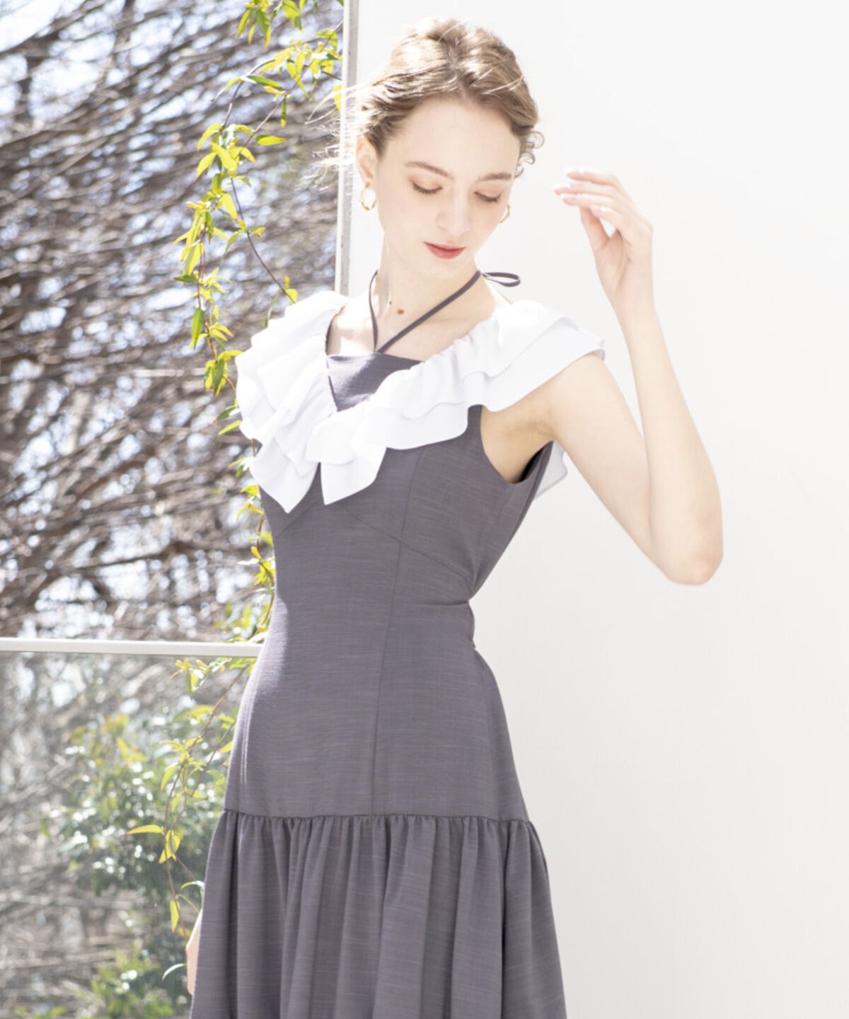 アンドクチュール「配色フリル襟ティアードワンピース」|ワンピース|