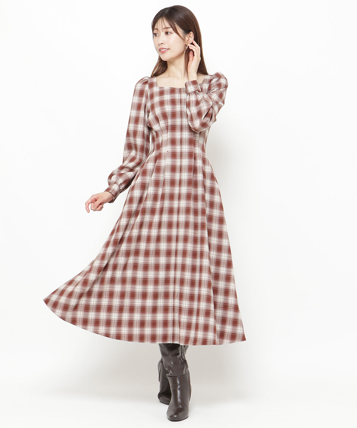 アンドクチュール「チェックウエストタックワンピース」|ワンピース|