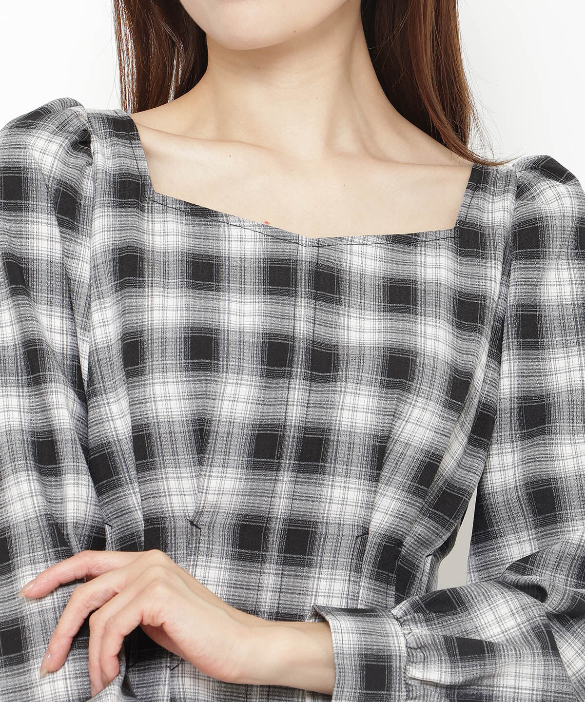 アンドクチュール「チェックウエストタックワンピース」|ワンピース|