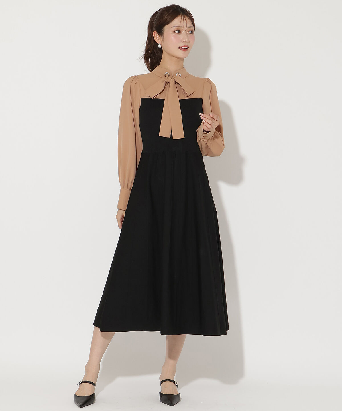 アンドクチュール「ボウタイ&times;ニットドッキングワンピース」|ワンピース|