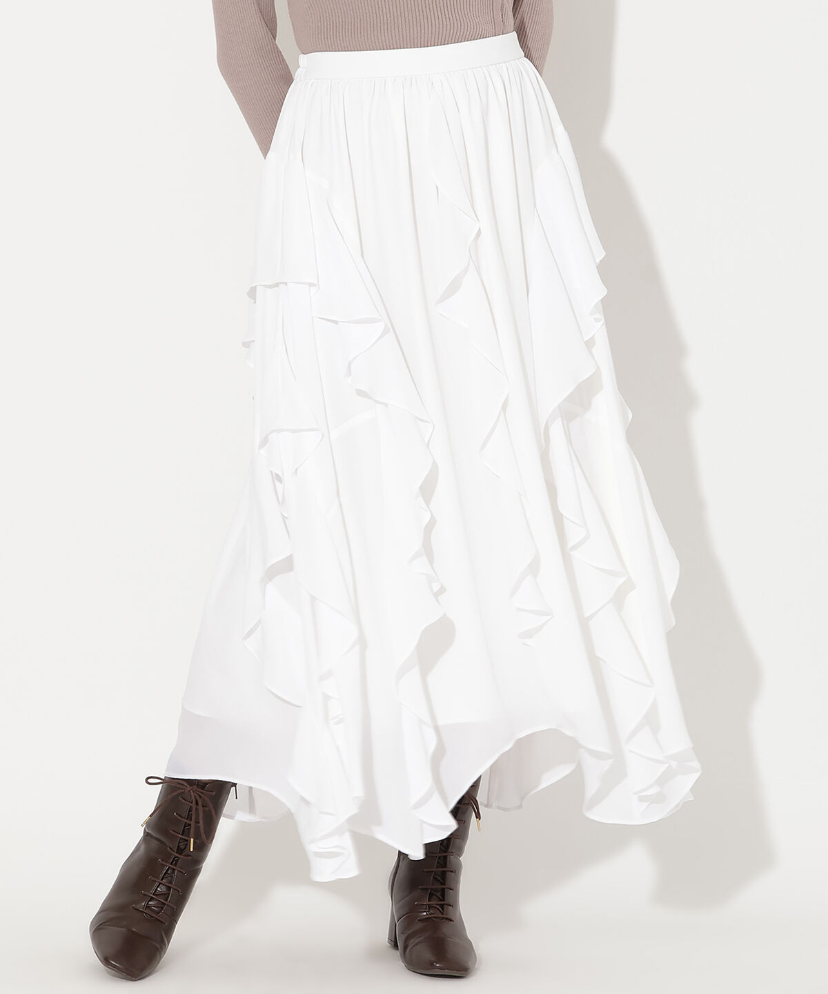 アンドクチュール「ラッフル切替フレアスカート」|フレア|