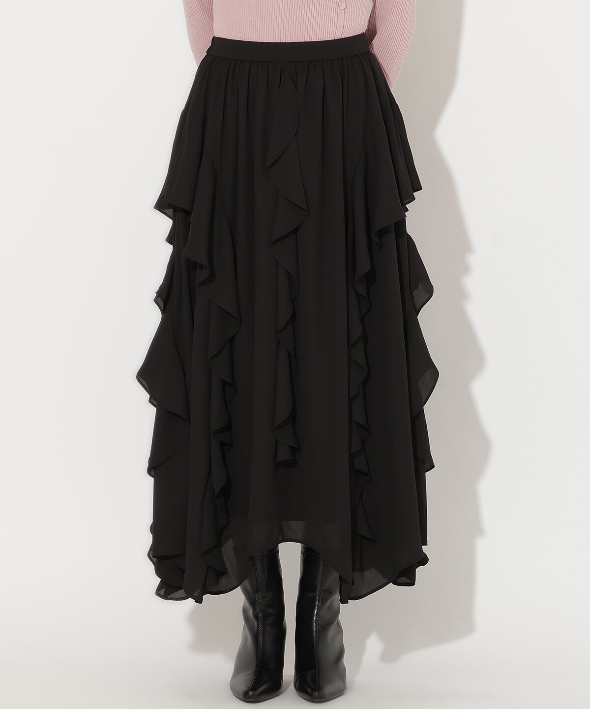 アンドクチュール「ラッフル切替フレアスカート」|フレア|