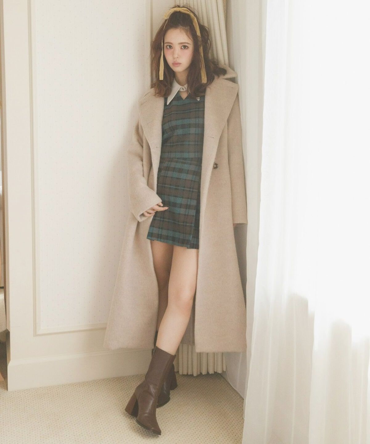 REDYAZEL「シャギーロングコート」|ステンカラーコート|ベージュ