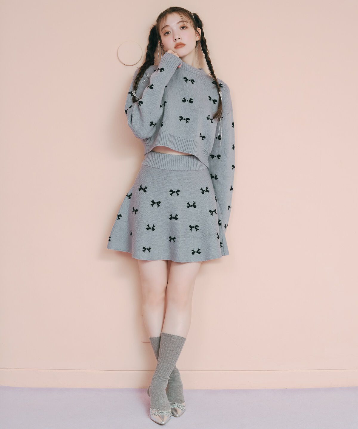 REDYAZEL「リボンジャガードニットスカート」|フレア|