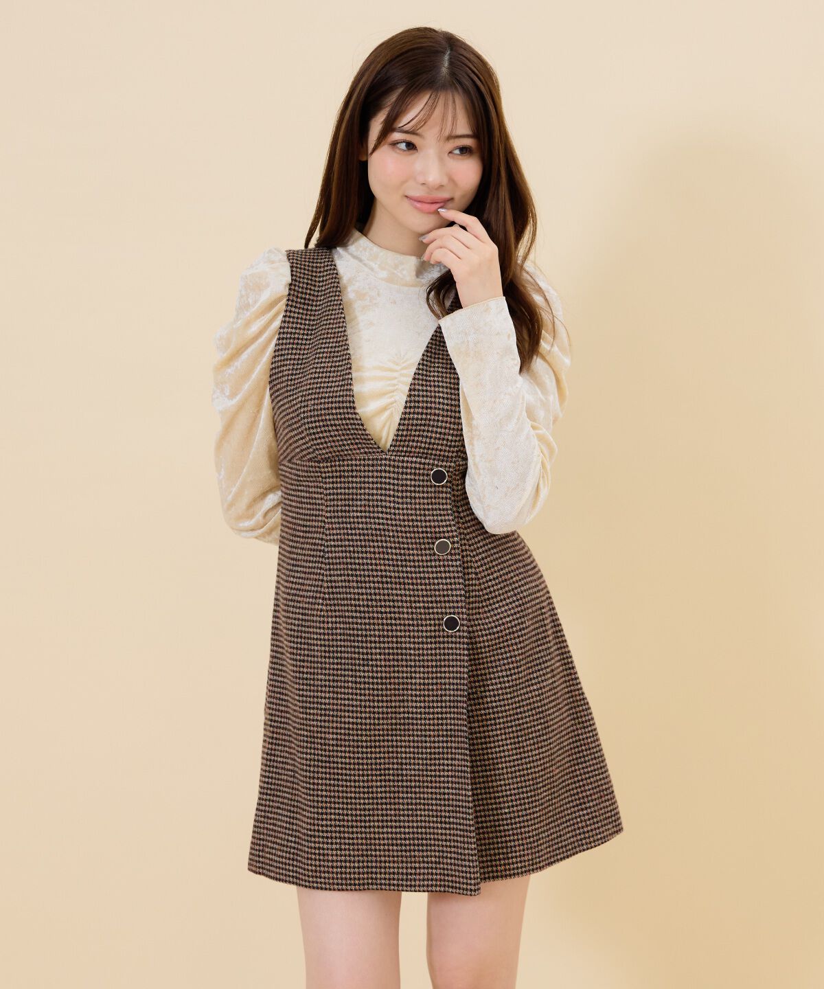 REDYAZEL「ラップデザインミニジャンスカ」|ジャンパースカート|beige/ﾁｪｯｸ