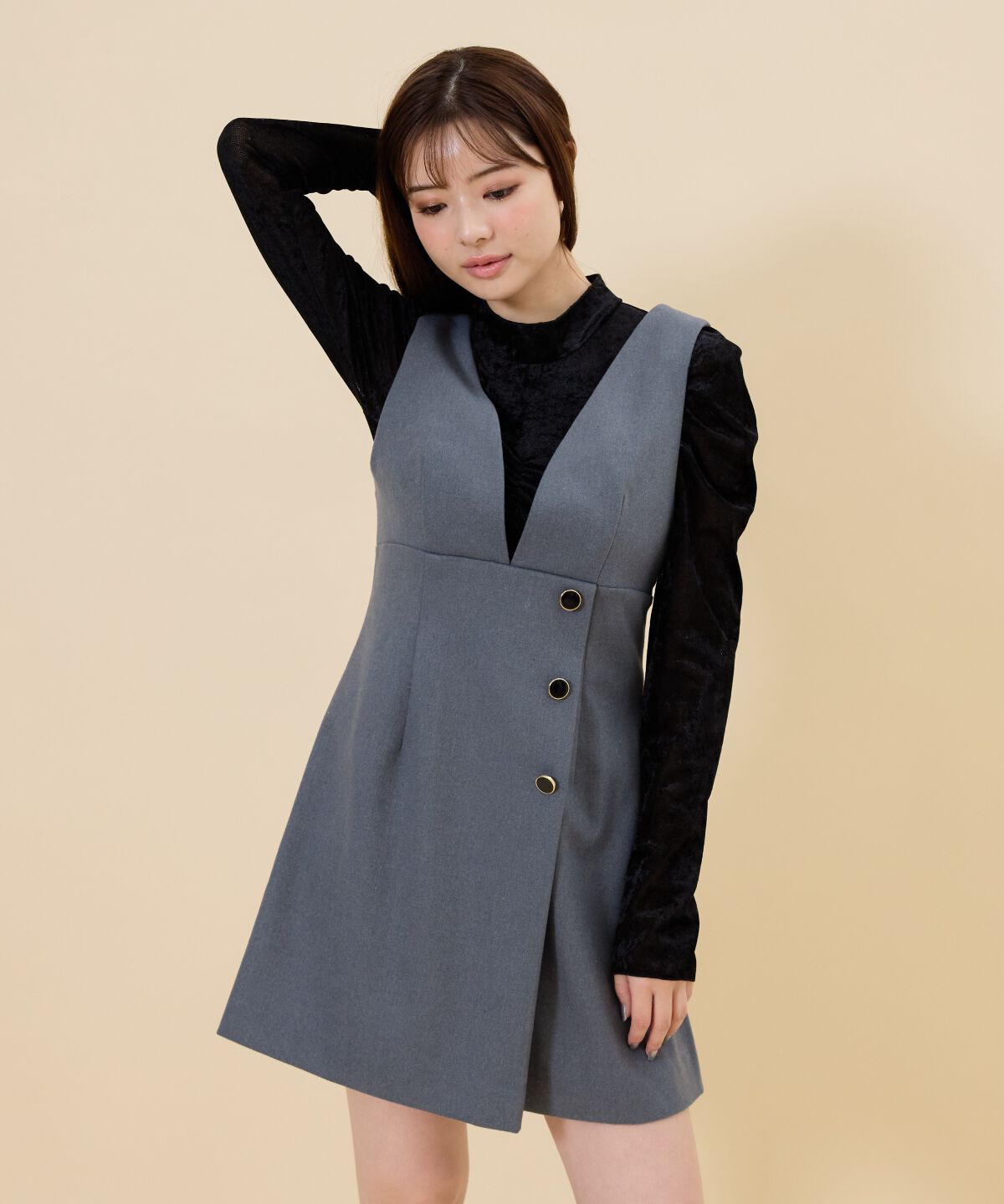 REDYAZEL「ラップデザインミニジャンスカ」|ジャンパースカート|ﾁｬｺｰﾙｸﾞﾚｰ