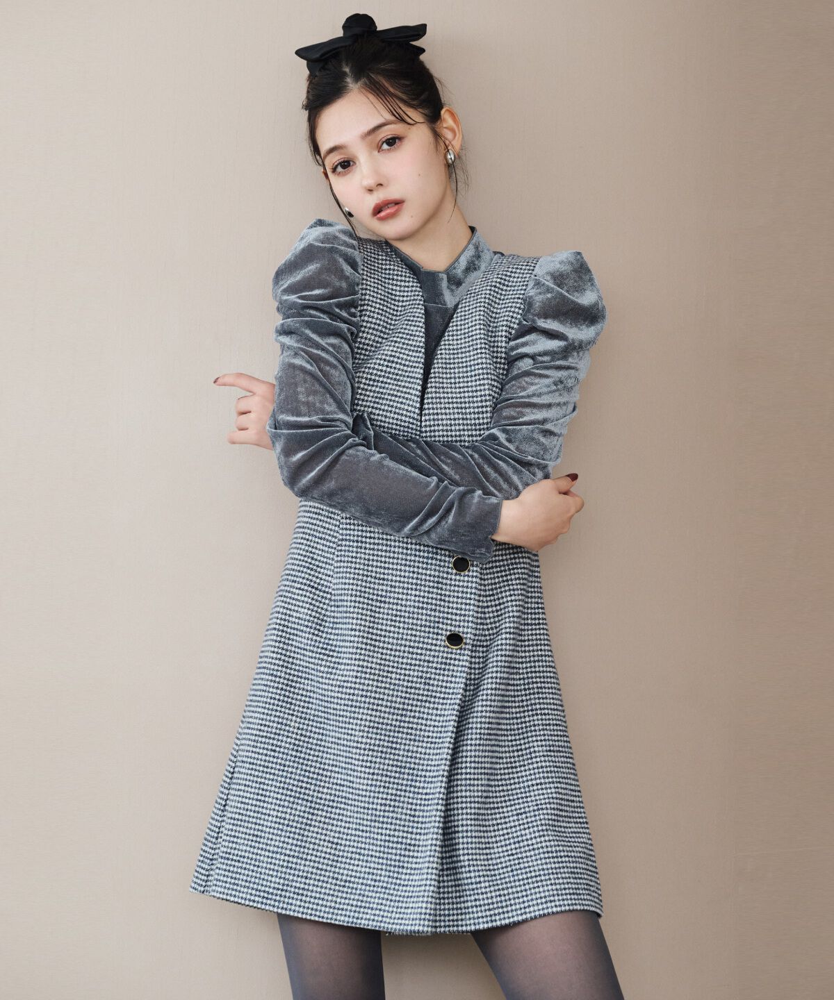 REDYAZEL「ラップデザインミニジャンスカ」|ジャンパースカート|ｸﾞﾚｰ系ﾁｪｯｸ