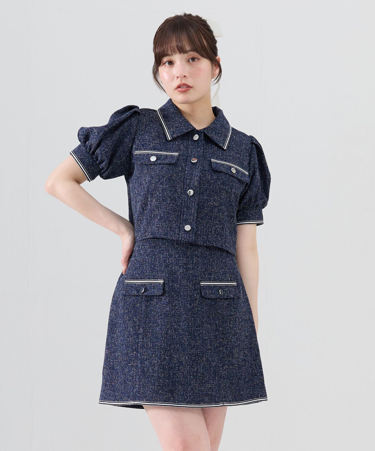 REDYAZEL「サマーツイードカジュアルセットアップ」|ワンピース|ネイビー