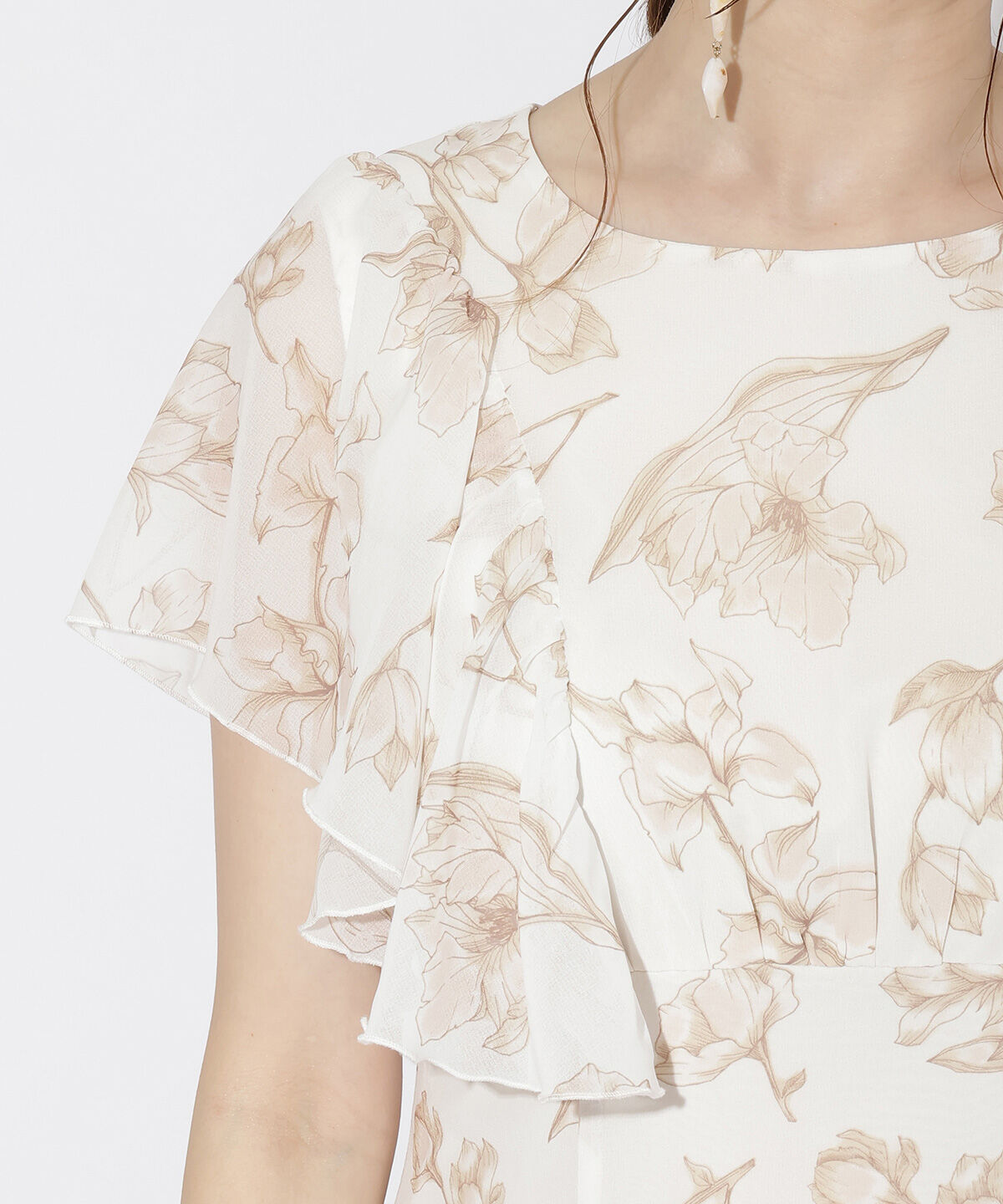 WILLSELECTION「ラインフラワー袖フリルワンピース」|ワンピース|