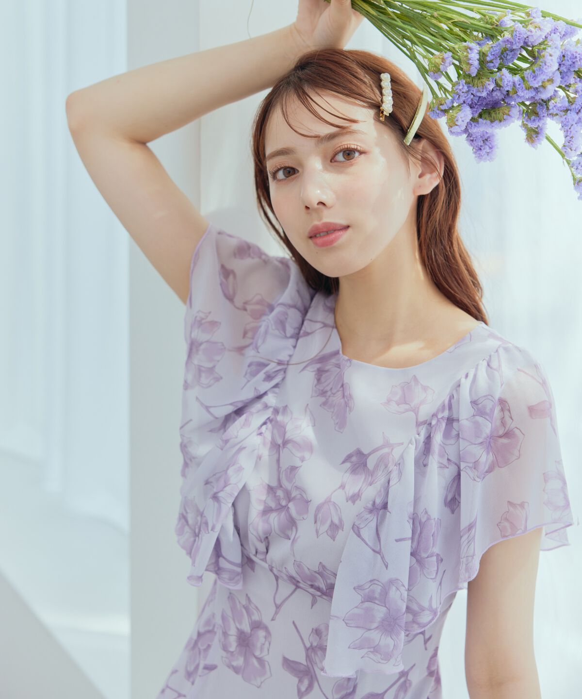 WILLSELECTION「ラインフラワー袖フリルワンピース」|ワンピース|