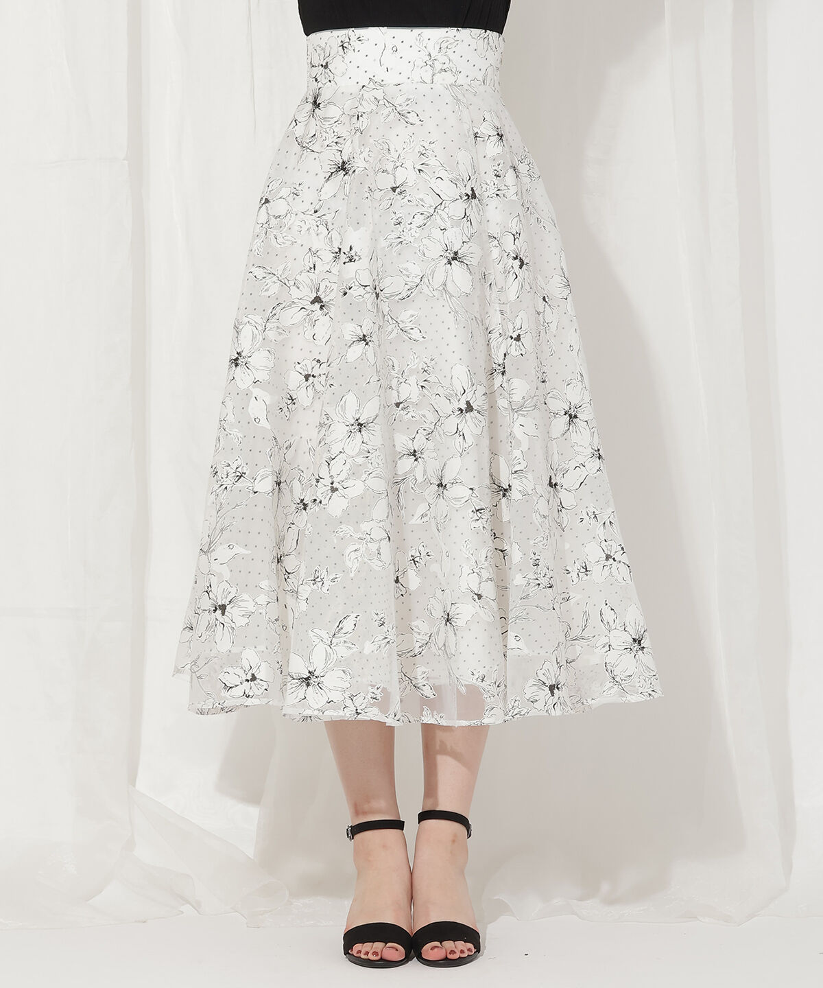 WILLSELECTION「ドットフラワー単色スカート」|フレア|