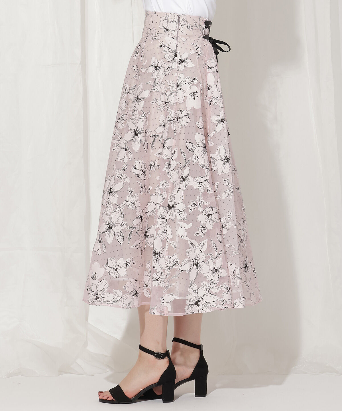 WILLSELECTION「ドットフラワー単色スカート」|フレア|